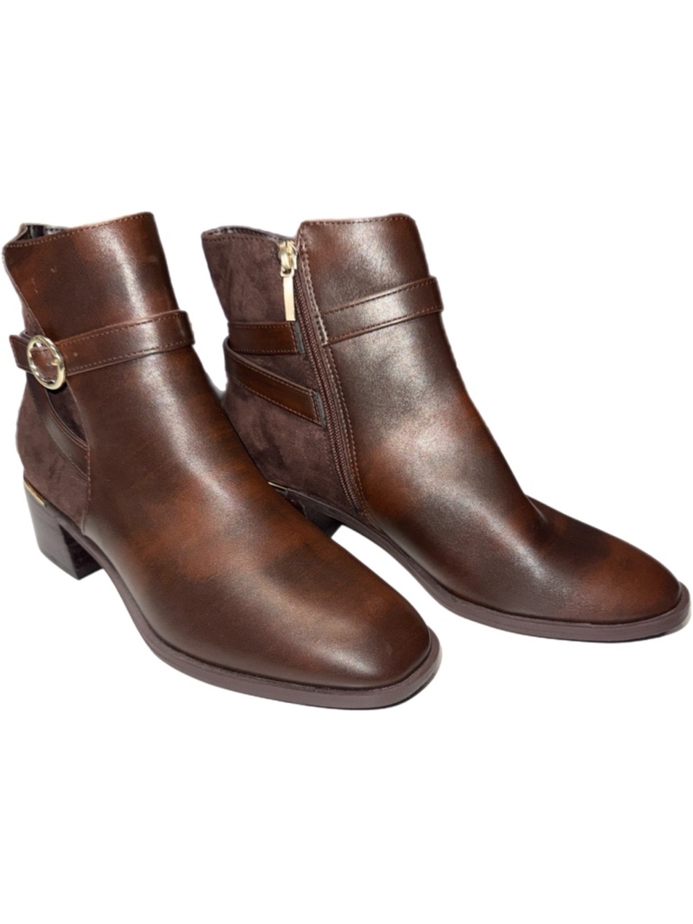 Crown & Ivy - Brown Leather & Suede Ankle Boots - Buckle Strap - Size 9.5M